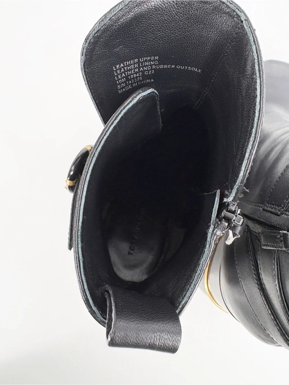TORY BURCH Logo Buckle Square-Toe Ankle Boots in Black Leather 10 - Picture 12 of 14